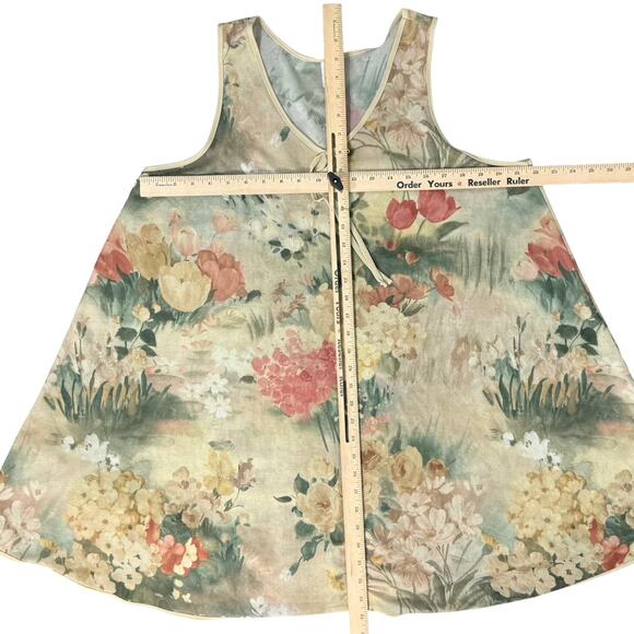 Vintage 90s Beige Pink Green Floral Roses Sheer Coquette Lingerie Dress size L - Picture 8 of 8